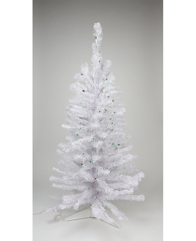 Arbre de Noël artificiel pin blanc pré-éclairé - lumières vertes, H 3 pi