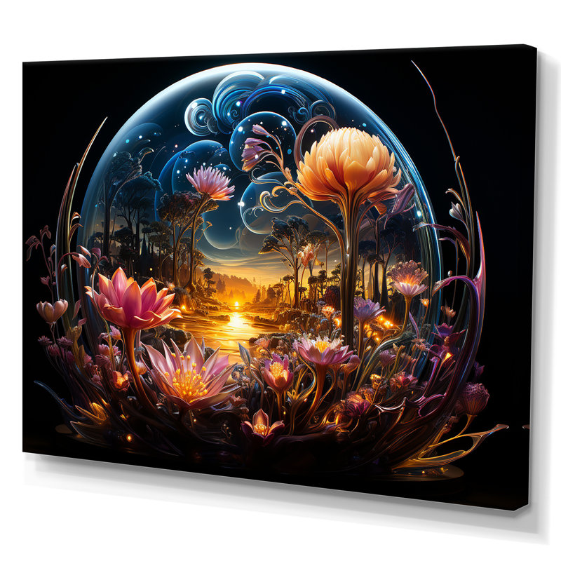 Ville de fleurs, paysages fantastiques sur toile, H 34 po x l 44 po, Toile tendue