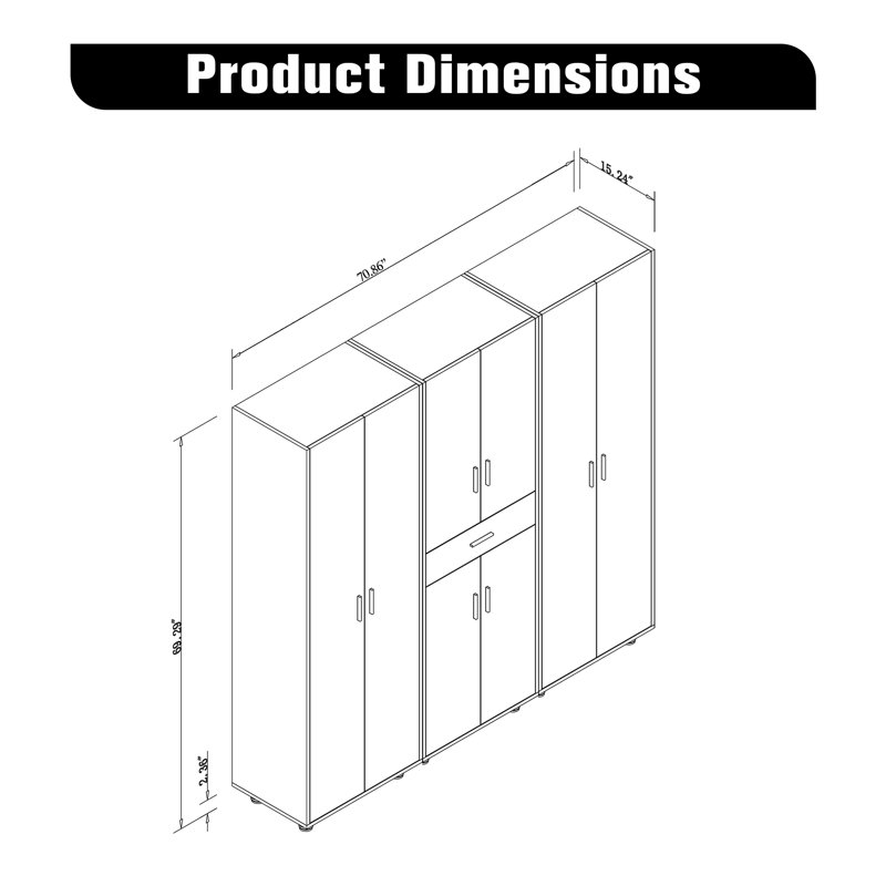 3 Pieces Garage Storage Cabinet System Set, Black