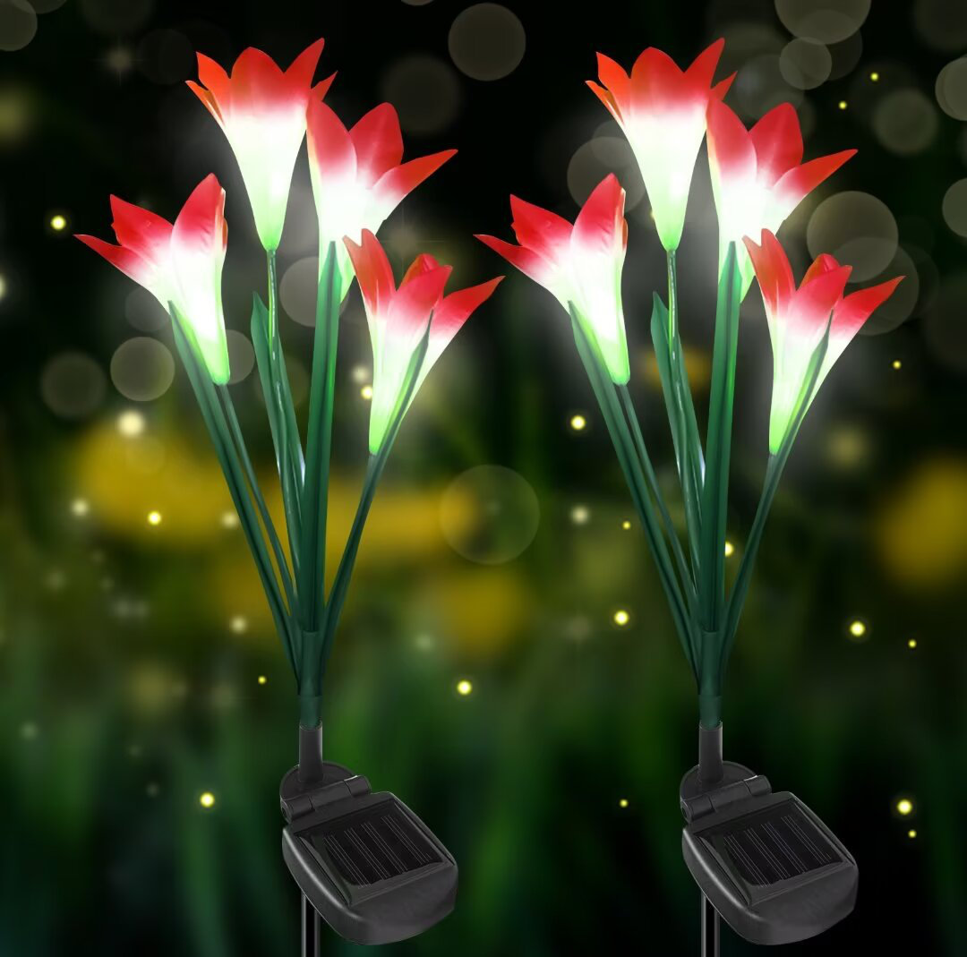 Solar Garden Lights Waterproof Integrated LED Pathway Light with Lily Flowers (Set of 2) SolarEra Shade 