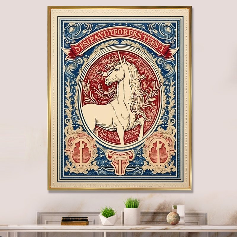 Timbre rétro, portrait de cheval I, Cadre flottant doré, H 44 po x l 34 po x P 1,5 po