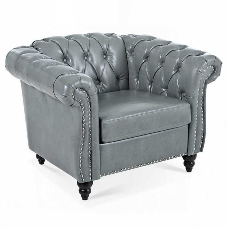 Byrom 32'' Faux Leather Sofa, Gray PU, 28.35" H x 38.98" L x 32.09" D