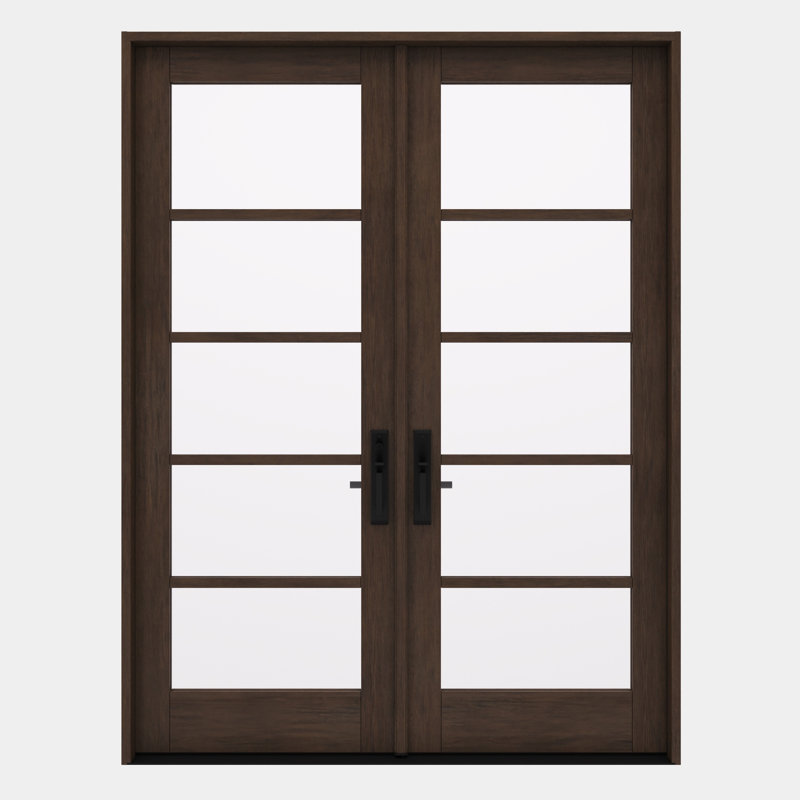 Double porte, extérieur pré-suspendu RTA, SDL 5 Lite, bois d'acajou brut, 74,5 po x 98 po [porte de 36 po]