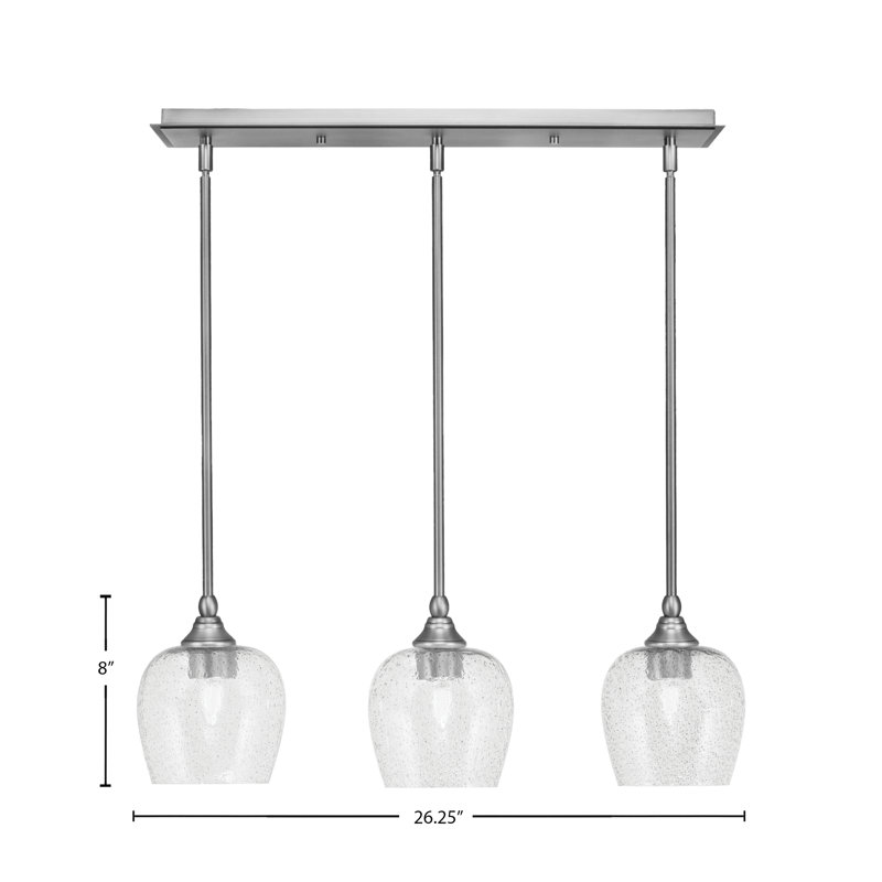 Luminaire suspendu linéaire à 3 lumières 3 lumières, finition bronze, verre transparent de 6 po, Fumée, Nickel brossé