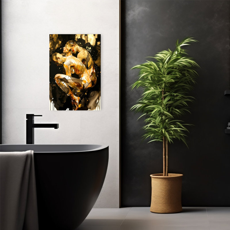 Golden Embrace Abstract Elegant Romantic Wall Art Print 1 Piece Wrapped Canvas Wall Art, 60.96cm H x 40.64cm W