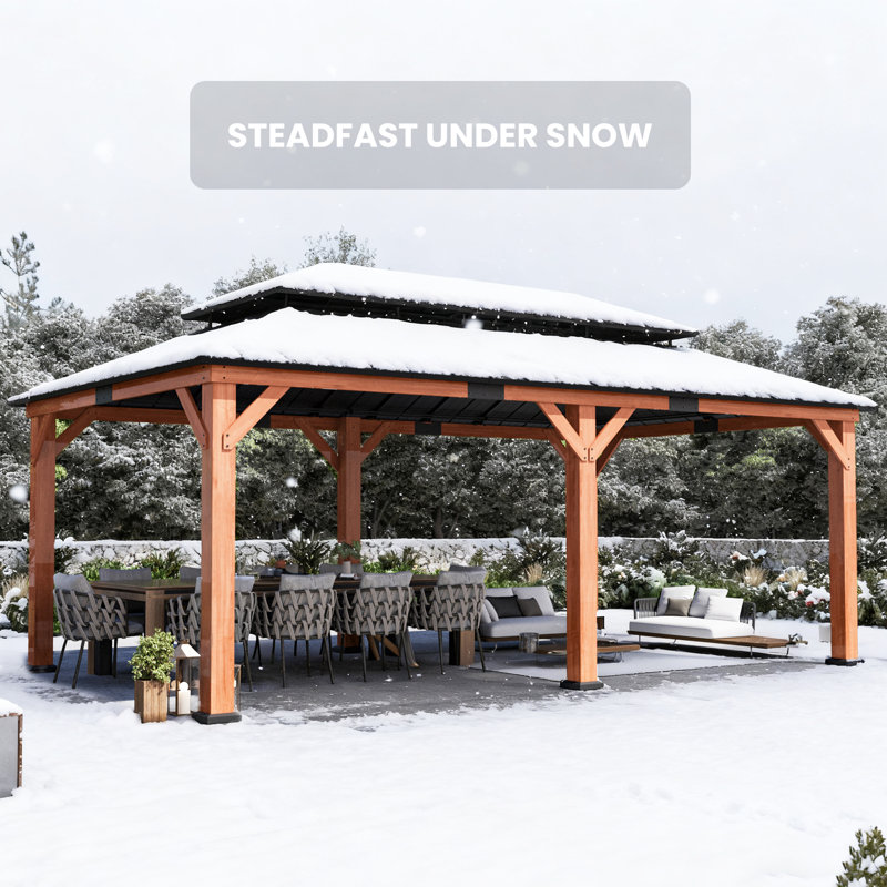 Rosewood 12' X 20' Premium Cedar  Wood Framed Hard Top Patio Gazebo With 2-Tier Metal Roof