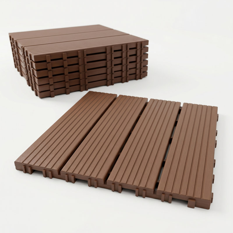 Paquet de 44 tuiles de terrasse emboîtables de 12 po x 12 po, plancher de patio extérieur imperméable avec base de drainage et surface antidérapante, plancher en plastique à emboîter pour balcon, porche, bord de piscine, cour et jardin