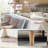 Gray Chenille Large Modern Ottoman with Two Cushions ,Sturdy Wooden Legs Foot Stool-239745822