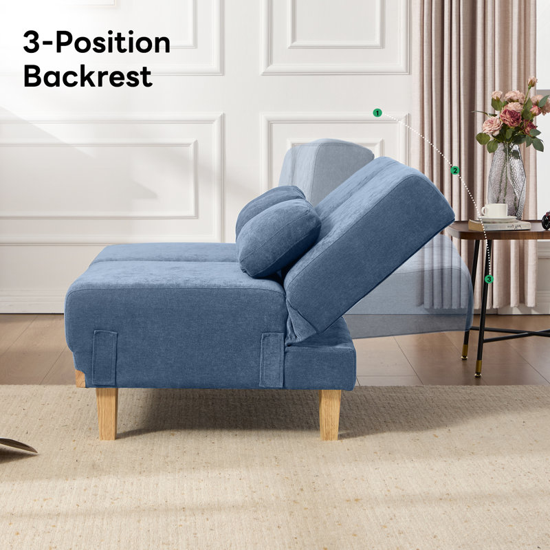 51.9''W Multi-Use Adjustable Chenille Loveseat Upholstery Futon Module, Blue Chenille