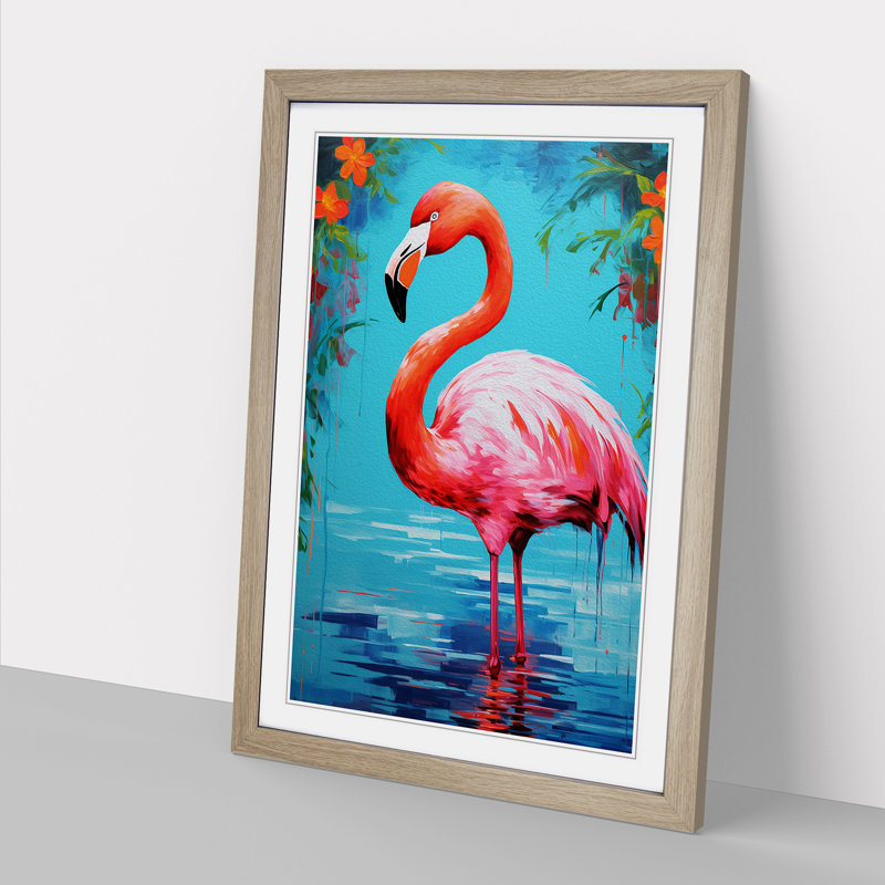 Flamingo Pop Art - Framed Print, Oak, 34cm H x 25cm W x 2cm D