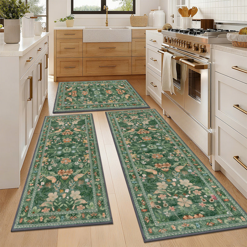 Machine Washable Non-Slip Kitchen Mat, Green