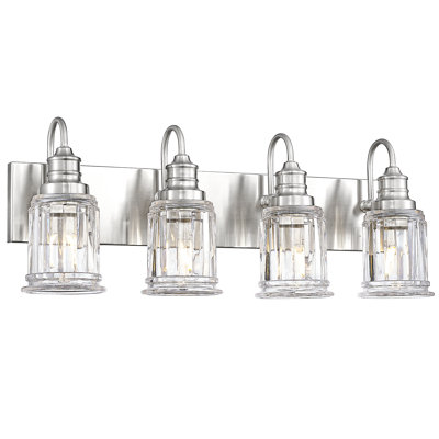 Éclairage pour salle de bain 4 lumières rétro, verre cannelé en forme de cloche, nickel brossé