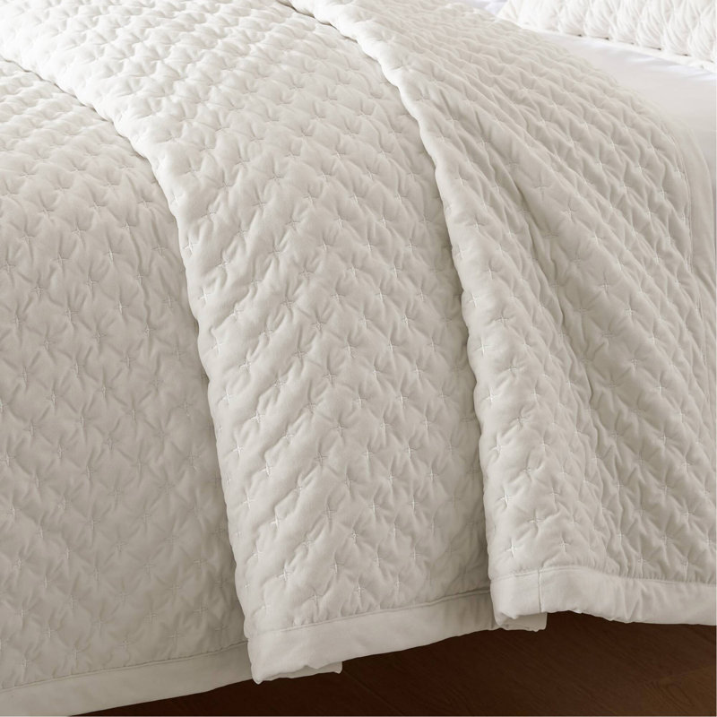Ensemble de mini-couvre-lit 3 pièces grand velours, blanc, Blanc, Couvre-lit grand et 2 taies standard