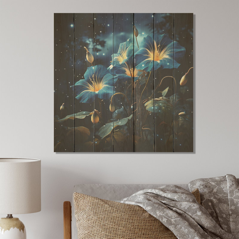 Starry Night Morning Glory Flower I - Morning Glory sur impression sur bois, H 30 po x l 30 po