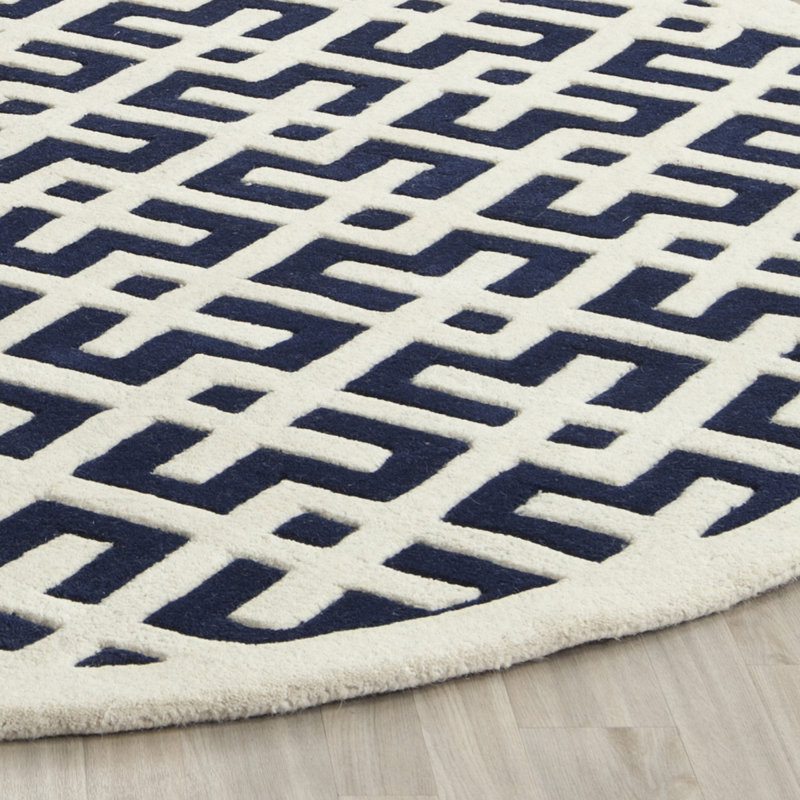 Deedie Hand Tufted Wool Geometric Rug, Round 7'
