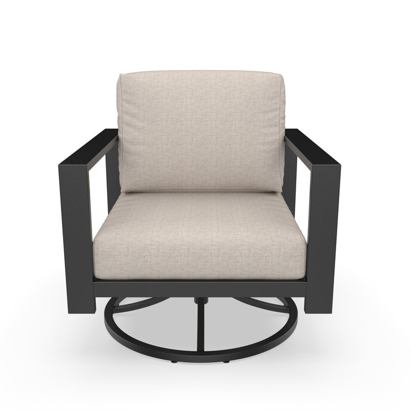 Chaise berçante pivotante avec dossier en lattes angulaires et coussins Sunbrella Oltjana, Argent coulé