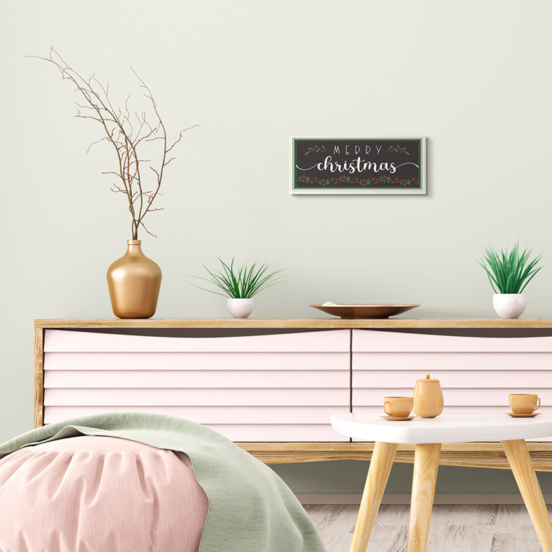 «Merry Christmas» sur un houx festif noir, H 7 po x l 17 po, Plaque de bois