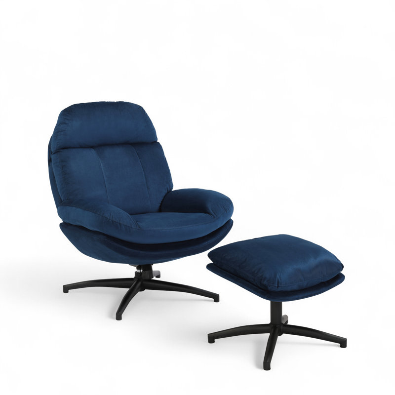 Velvet Swivel With Footstool Armless, Blue