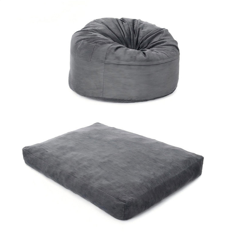 Fauteuil à billes surdimensionné en velours côtelé 2 en 1 | Lit convertible convertible en matelas de plancher d'invité