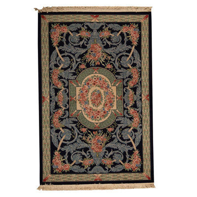 Tapis gris / noir / beige noué à la main de haute qualité et unique