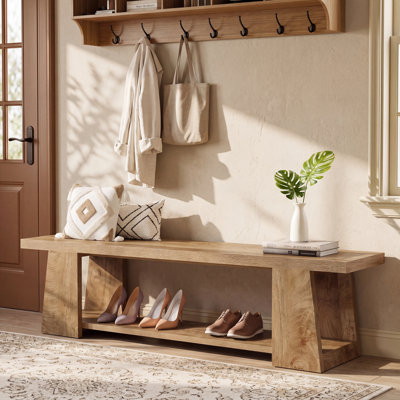 59-Inch Entryway Shoe Bench with Storage Shelf End of Bed Seat, Dining Bench for Kitchen, Living Room