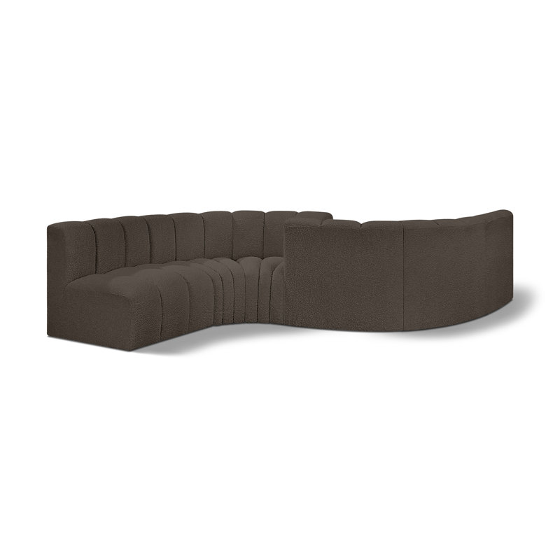 Ivancea Upholstered Curved Sectional Reversible, Brown Boucle Fabric