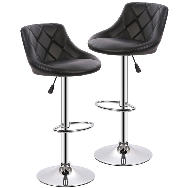 Noaelle Swivel Upholstered Adjustable Height Counter Stool with Metal Frame, Black
