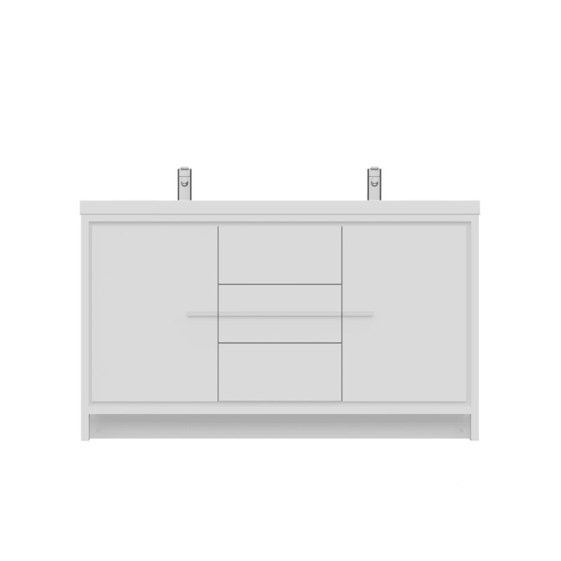 Feike 60'' Double Bathroom Vanity with Solid Surface Top, White