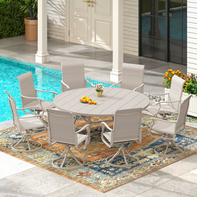 9 Piece Patio Dining Set With 60" Round Table