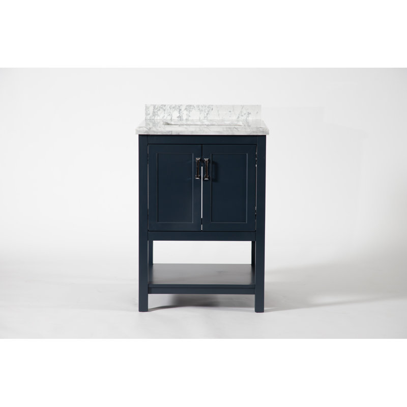 Meggs 25" Single Bathroom Vanity With Marble Top, Blue