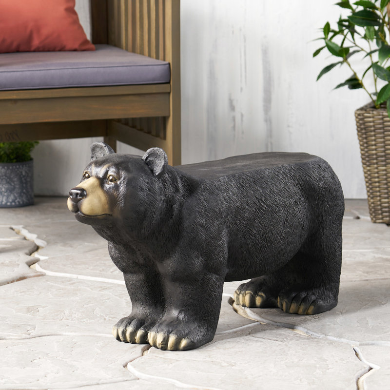 Banc d'extérieur en béton avec ours - noir mat, sans assemblage, l 32,1 po x P 11,4 po, H 16,26 po noir