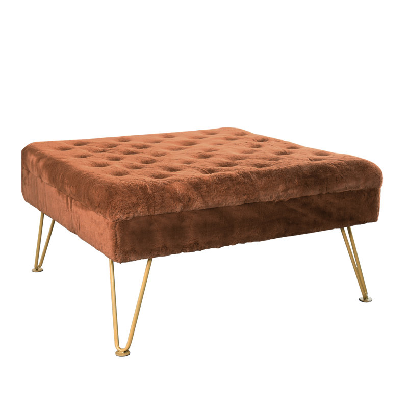 Heer Upholstered Ottoman, Umber Faux Fur