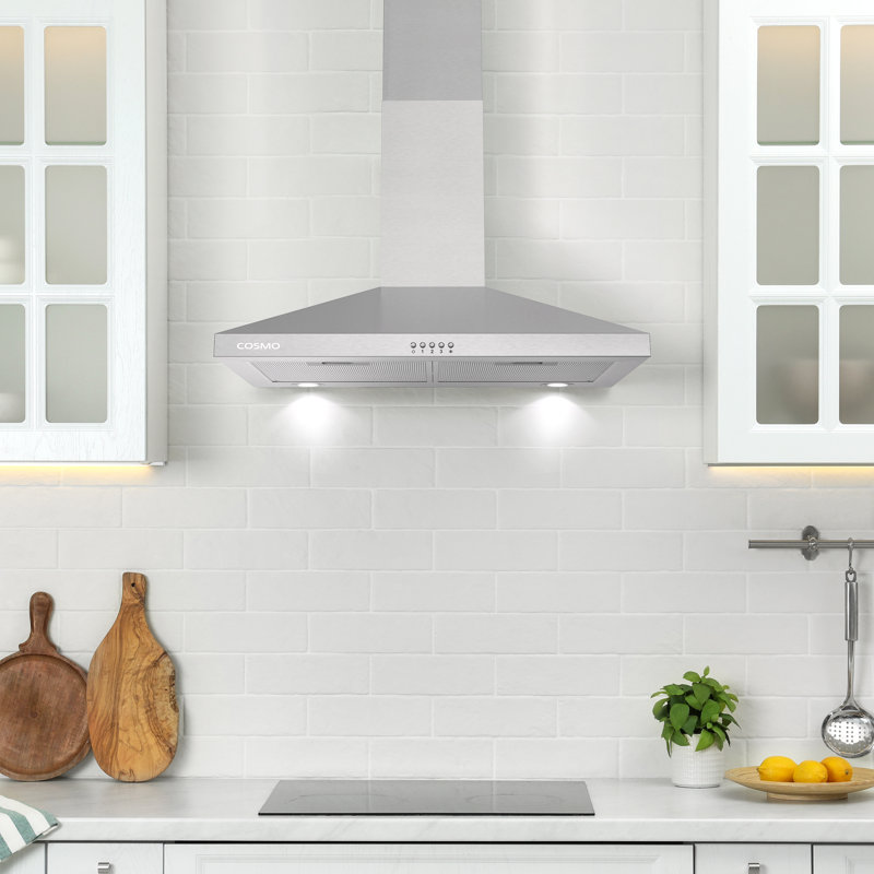 Cosmo 30 in. Nebula Collection 250 CFM Ducted Wall Mount Range Hood, Button Control, LED Lights, Mesh Filters, Stainless Steel