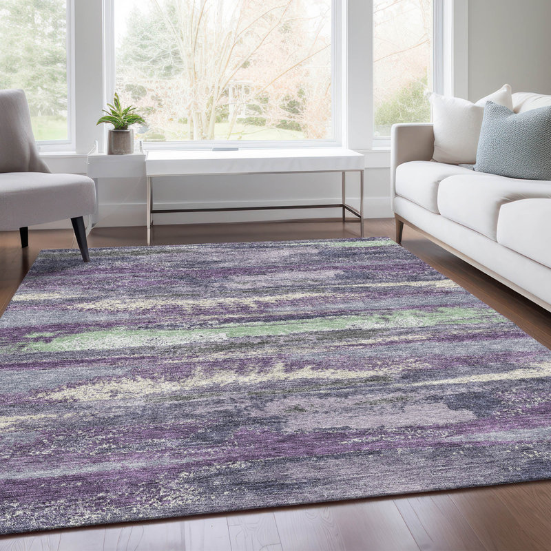 Premium Machine Washable Prisco Purple Rug, Rectangle 3' x 5'