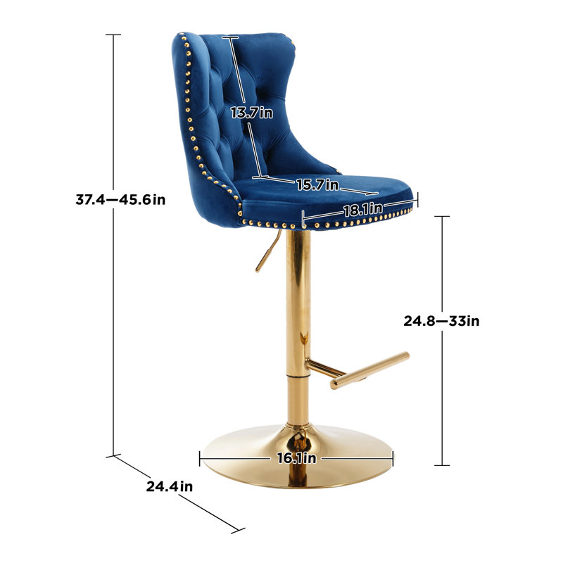Tabouret de bar pivotant à 360 ° en velours Kaleyll pour îlot de cuisine Kaleyll, Or, Bleu
