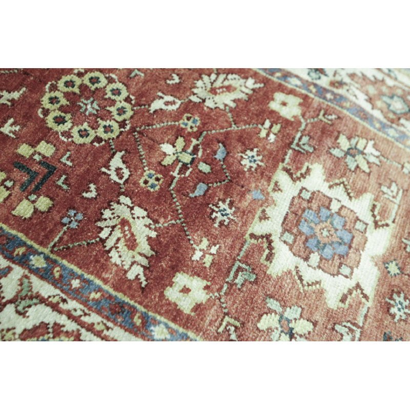 Hand-Knotted High-Quality Red and Ivory Runner