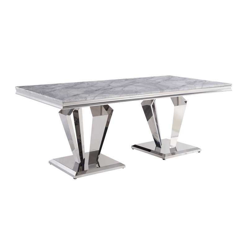 Eardie Rectangular Dining Table in Light Grey and Mirrored Silver