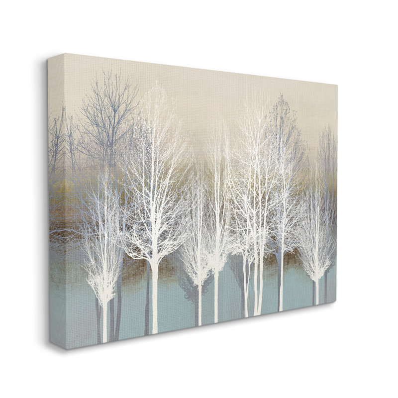 «Winter Tree Forest Silhouettes Over Abstract» par - Impression, H 24 po x l 30 po x P 2 po, Toile tendue