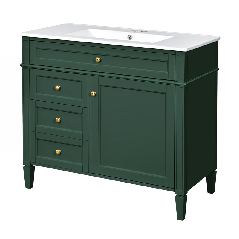 Meuble-lavabo 36 po avec lavabo supérieur, Vert, Doré