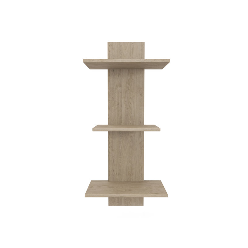 Manada Three-Tier Teak Wall Shelf, Gray