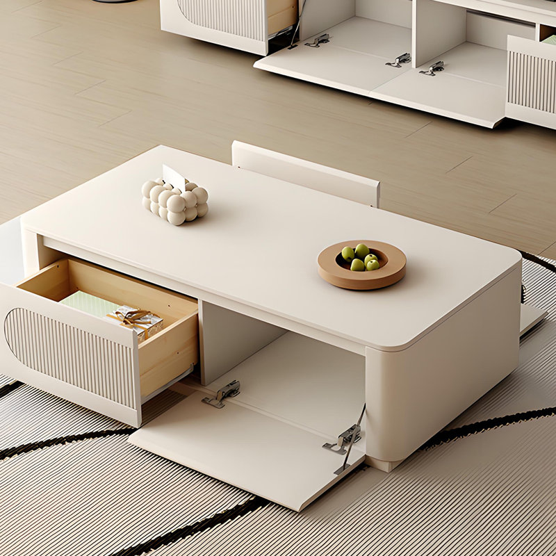 Table basse de style crème avec coins arrondis, H 13,77 po x L 51,18 po x l 27,55 po