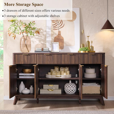 Buffet 60 po avec portes et tablettes, buffet moderne avec tiroirs, grand buffet en bois pour la cuisine, le salon pour le bureau, l'armoire de rangement pour la chambre à coucher, l'armoire de rangement pour le couloir