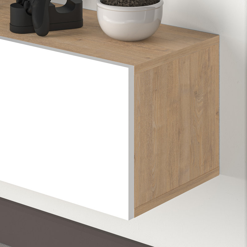 Kishon Wall-Mounted TV Stand for TVs up to 55" with Storage Cabinets, Oak/White