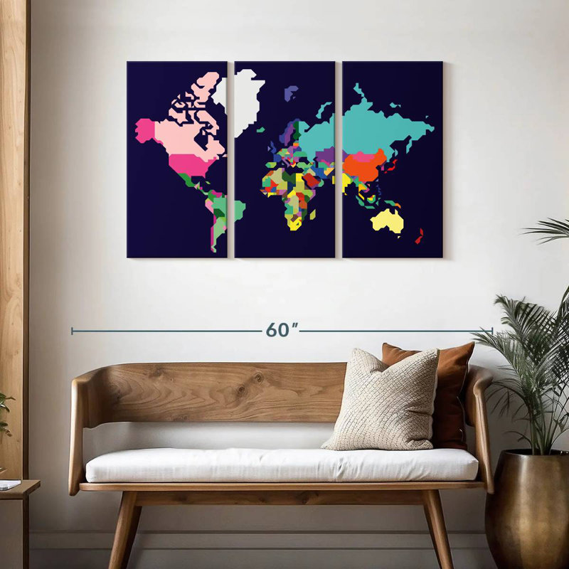 Carte du monde pastel Aliaz, H 28 po x l 45 po