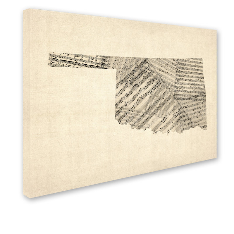 « old sheet music map of oklahoma », impression sur toile tendue, H 14 po x l 19 po x P 2 po