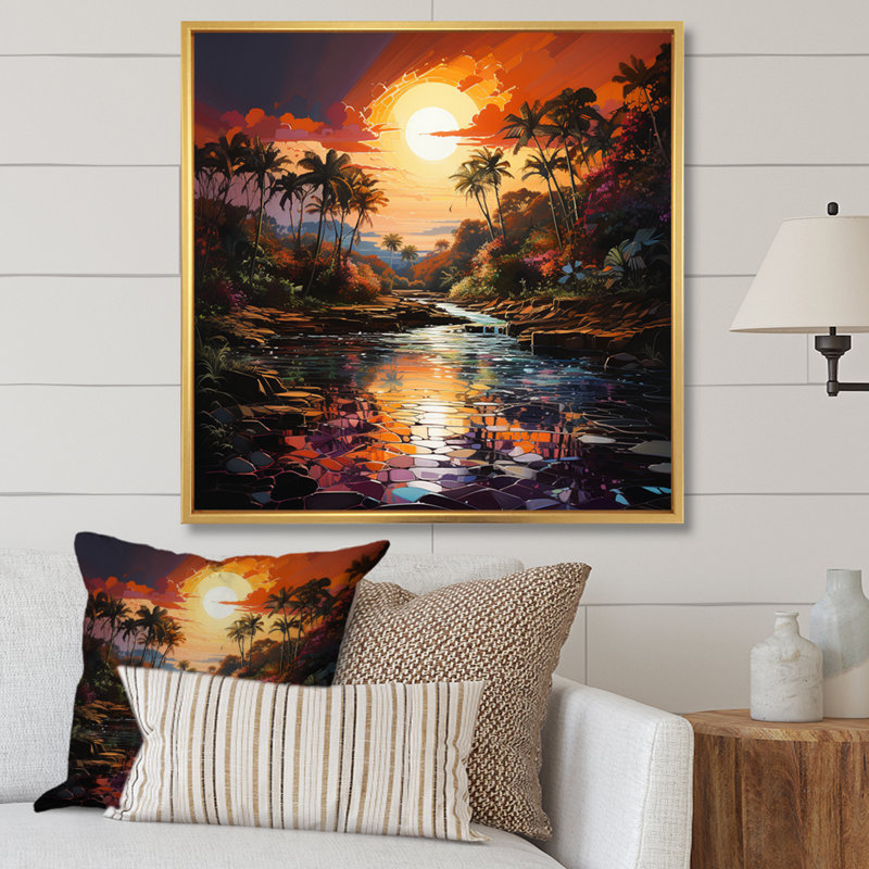 Indian Art Tropical Paradise III - Indian Canvas Wall Art, H 30 po x l 30 po x P 1 po, Cadre flottant doré