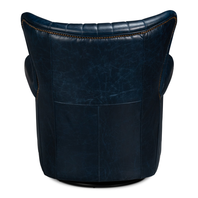 Bugatti Swivel Club Chair, Chateau Blue Genuine Leather