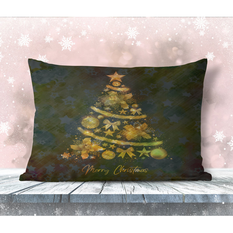 Coussin décoratif intérieur / extérieur Christmas Gold Tree, 12 po x 16 po