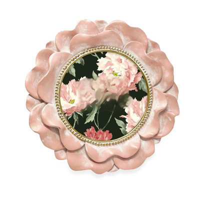4X4 Pink With Gold Round Resin Ornate Flower Design Picture Frame With Beaded Border, For Tabletop And Wall Display, Floral Home Décor (Pink With Gold)