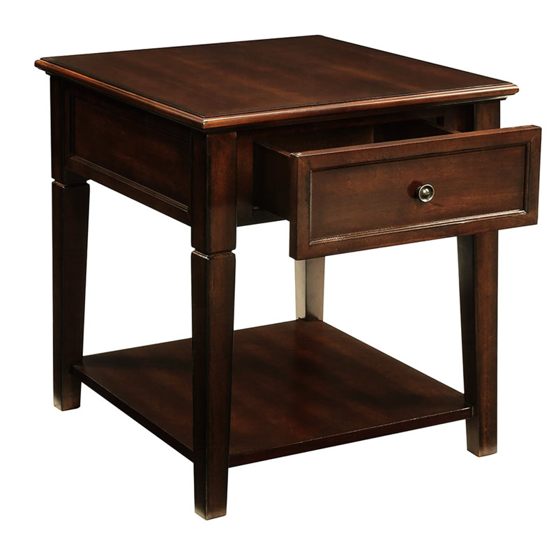 Table de bout moderne en noyer avec tiroir et tablette pour rangement en noyer
